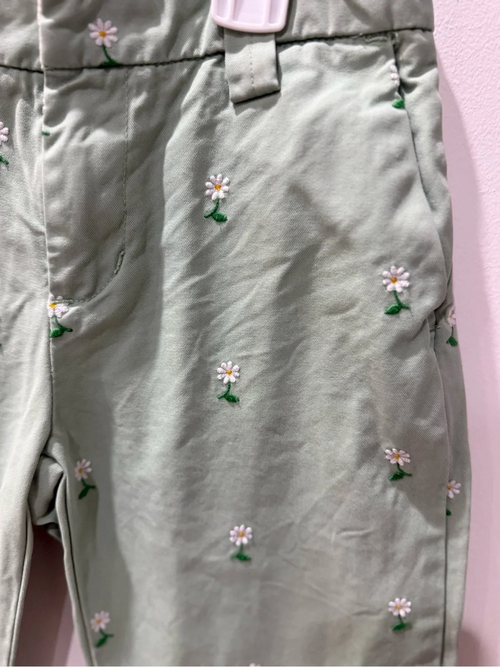 GAP Sage Green Daisy Embroidered Chinos
